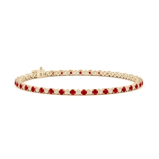 2.5mm AAA Ruby and Illusion Diamond Tennis Bracelet in Yellow Gold