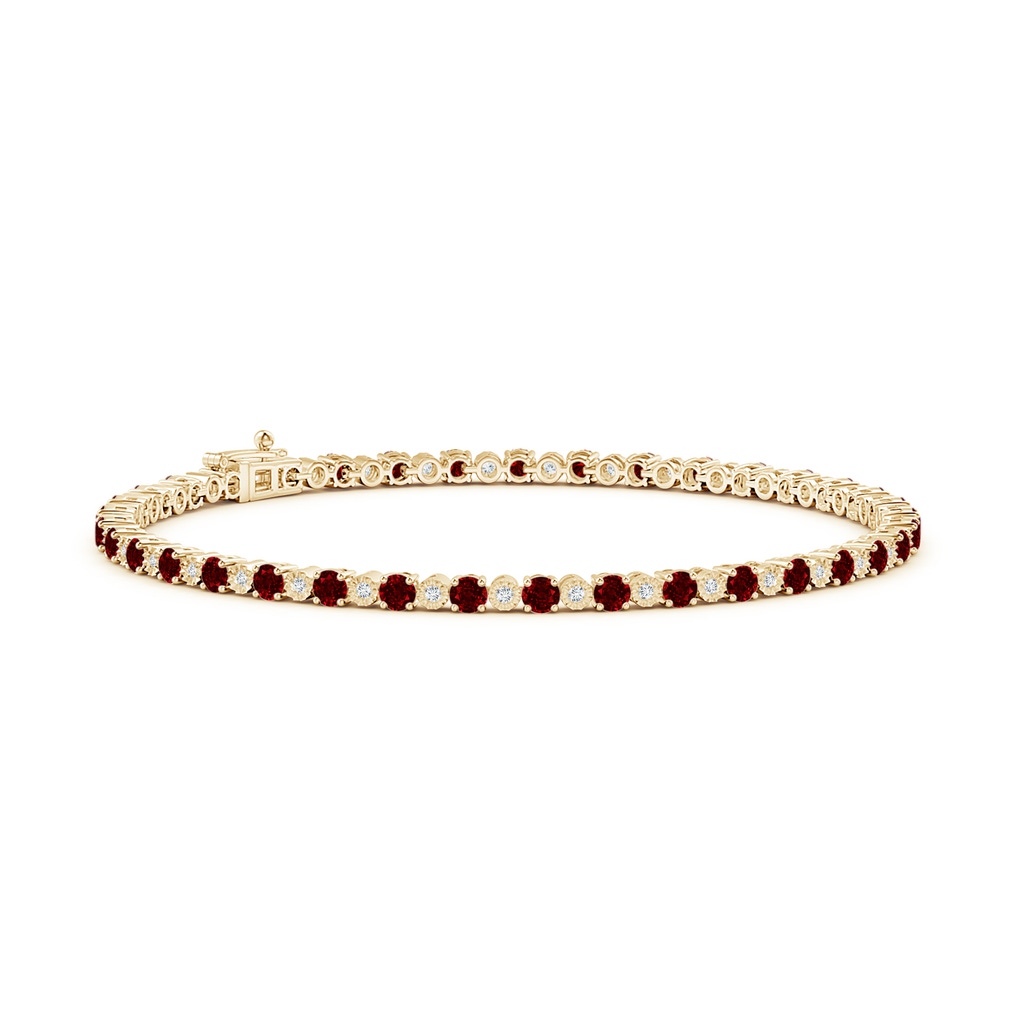 2.5mm AAAA Ruby and Illusion Diamond Tennis Bracelet in Yellow Gold