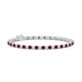 3mm AAAA Ruby and Illusion Diamond Tennis Bracelet in White Gold