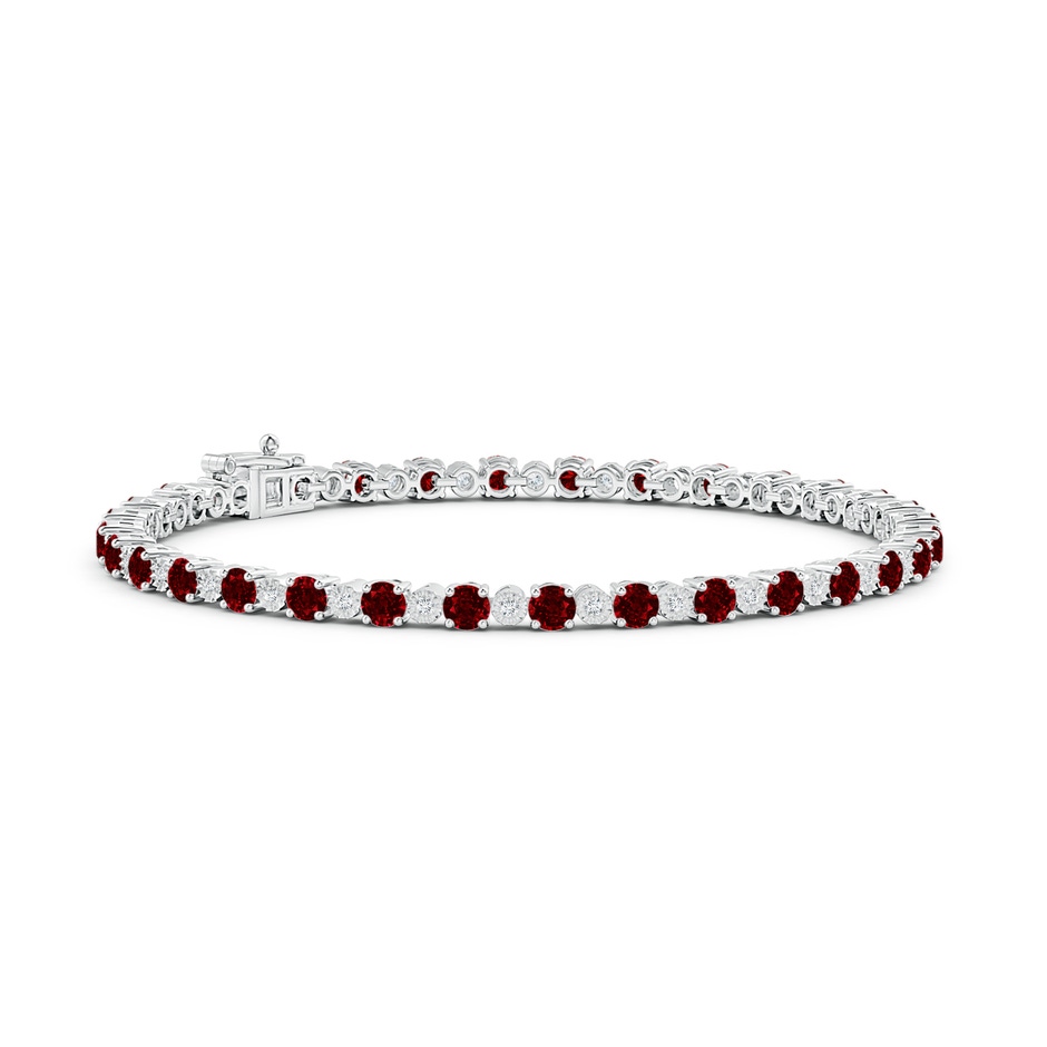 3mm AAAA Ruby and Illusion Diamond Tennis Bracelet in White Gold 