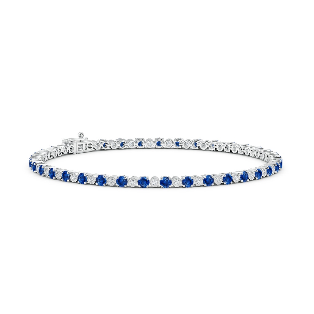 2.5mm AAA Sapphire and Illusion Diamond Tennis Bracelet in White Gold