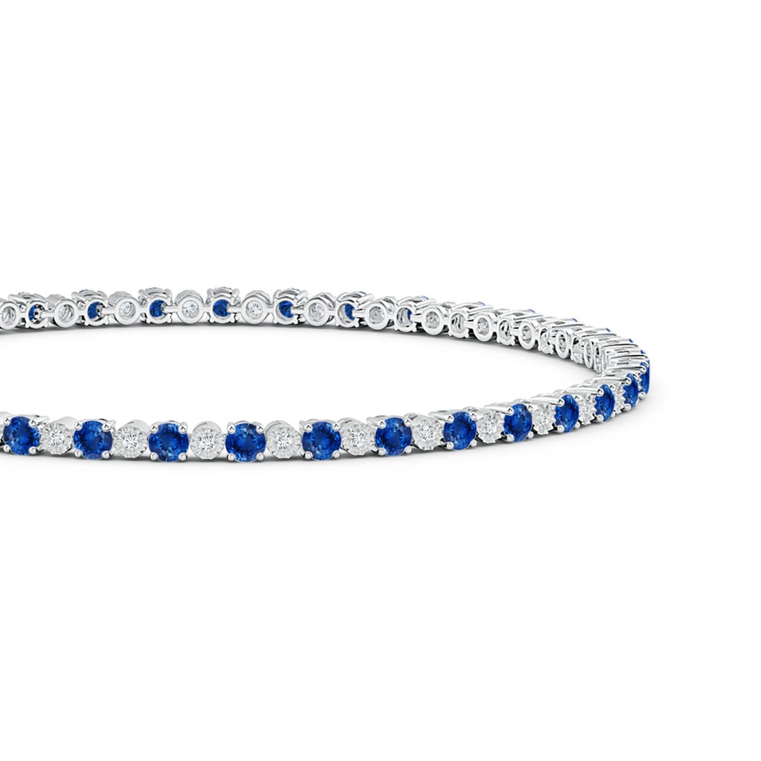2.5mm AAA Sapphire and Illusion Diamond Tennis Bracelet in White Gold - side 1