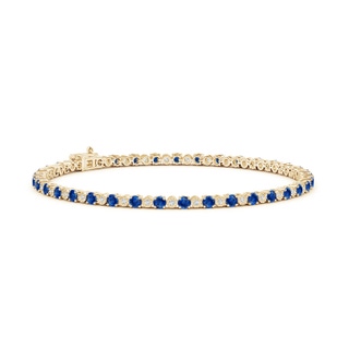 2.5mm AAA Sapphire and Illusion Diamond Tennis Bracelet in Yellow Gold