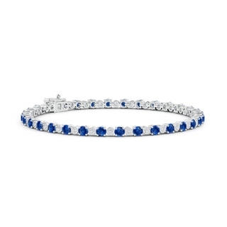 3mm AAA Sapphire and Illusion Diamond Tennis Bracelet in White Gold