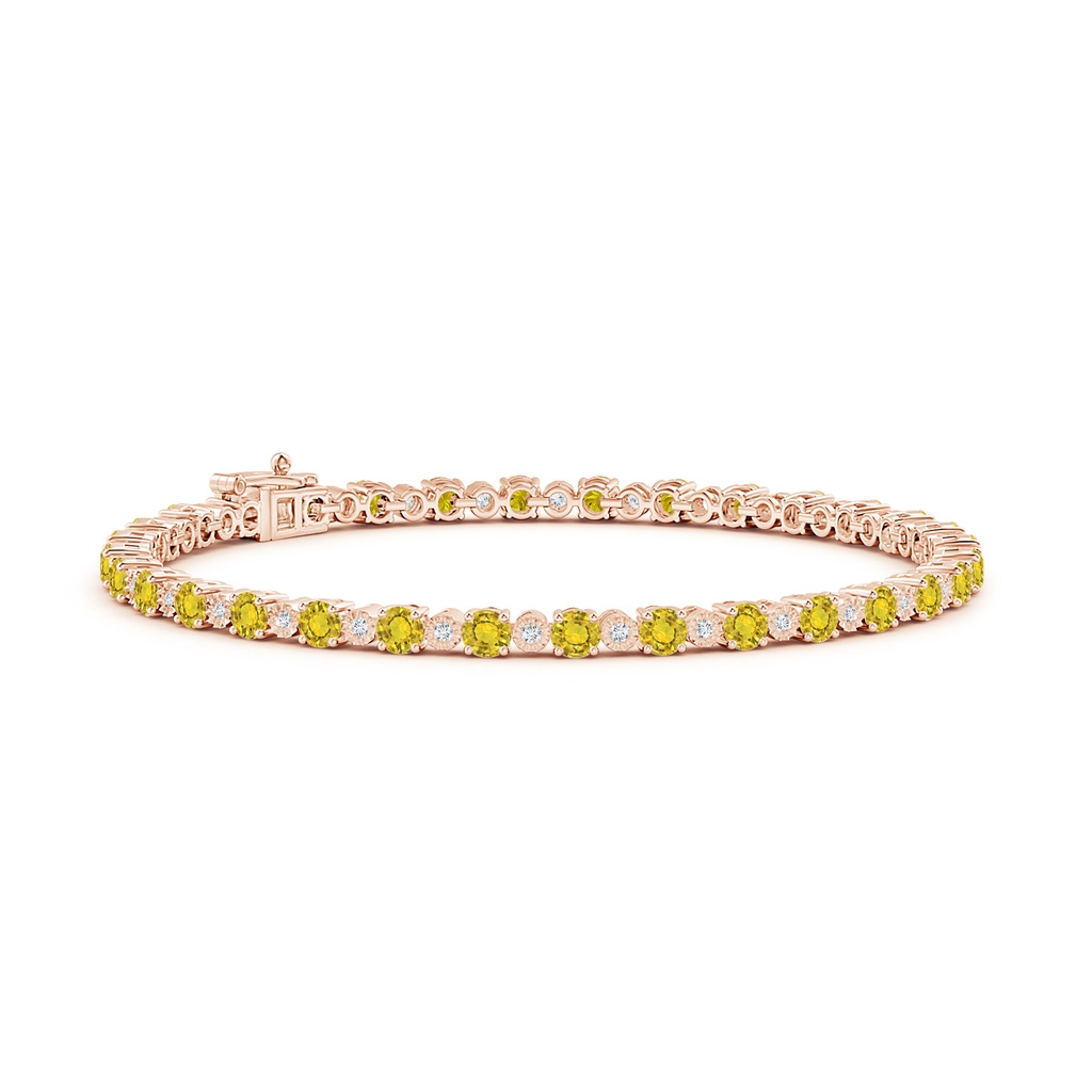 3mm AAAA Yellow Sapphire and Illusion Diamond Tennis Bracelet in Rose Gold 