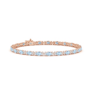 4x3mm AA Oval Aquamarine Tennis Bracelet with Diamonds in Rose Gold