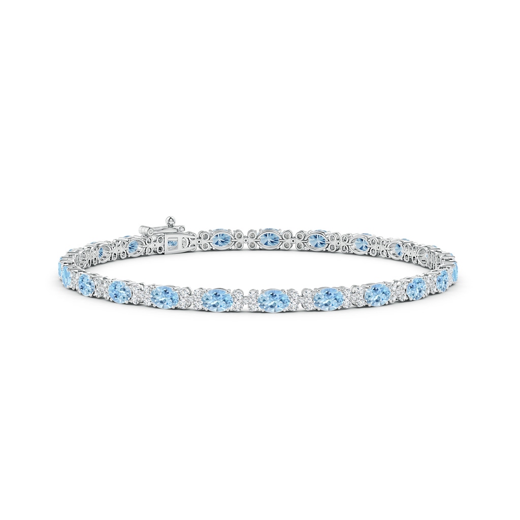 4x3mm AAA Oval Aquamarine Tennis Bracelet with Diamonds in White Gold