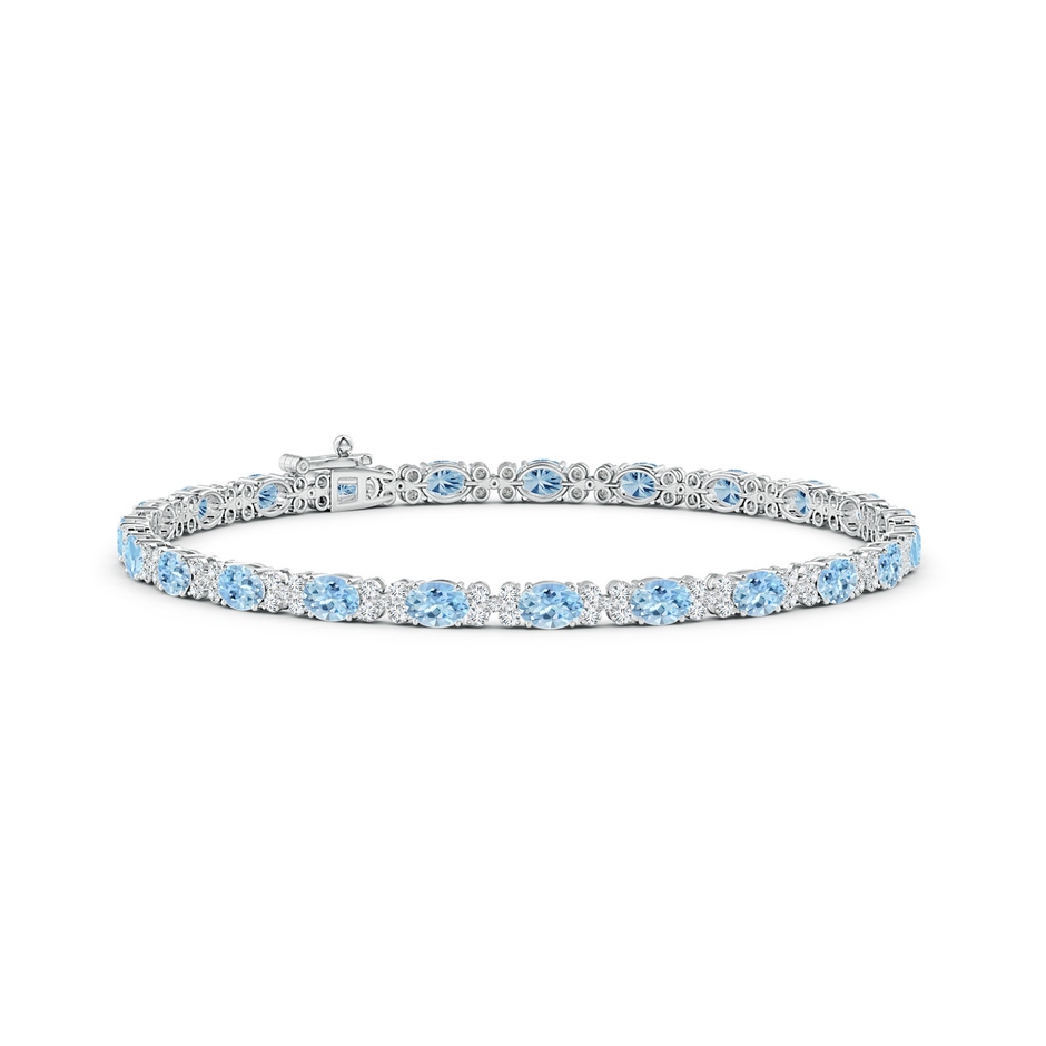 4x3mm AAA Oval Aquamarine Tennis Bracelet with Diamonds in White Gold 