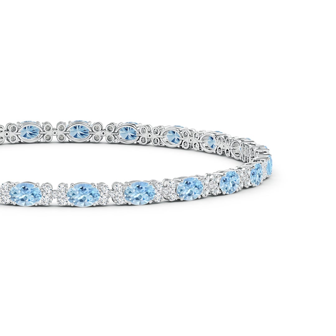 4x3mm AAA Oval Aquamarine Tennis Bracelet with Diamonds in White Gold - side 1