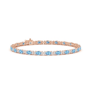 4x3mm AAAA Oval Aquamarine Tennis Bracelet with Diamonds in Rose Gold