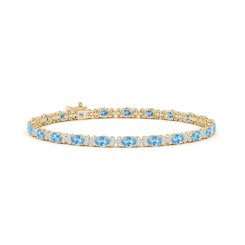 4x3mm AAAA Oval Aquamarine Tennis Bracelet with Diamonds in Yellow Gold