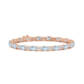 6x4mm A Oval Aquamarine Tennis Bracelet with Diamonds in Rose Gold