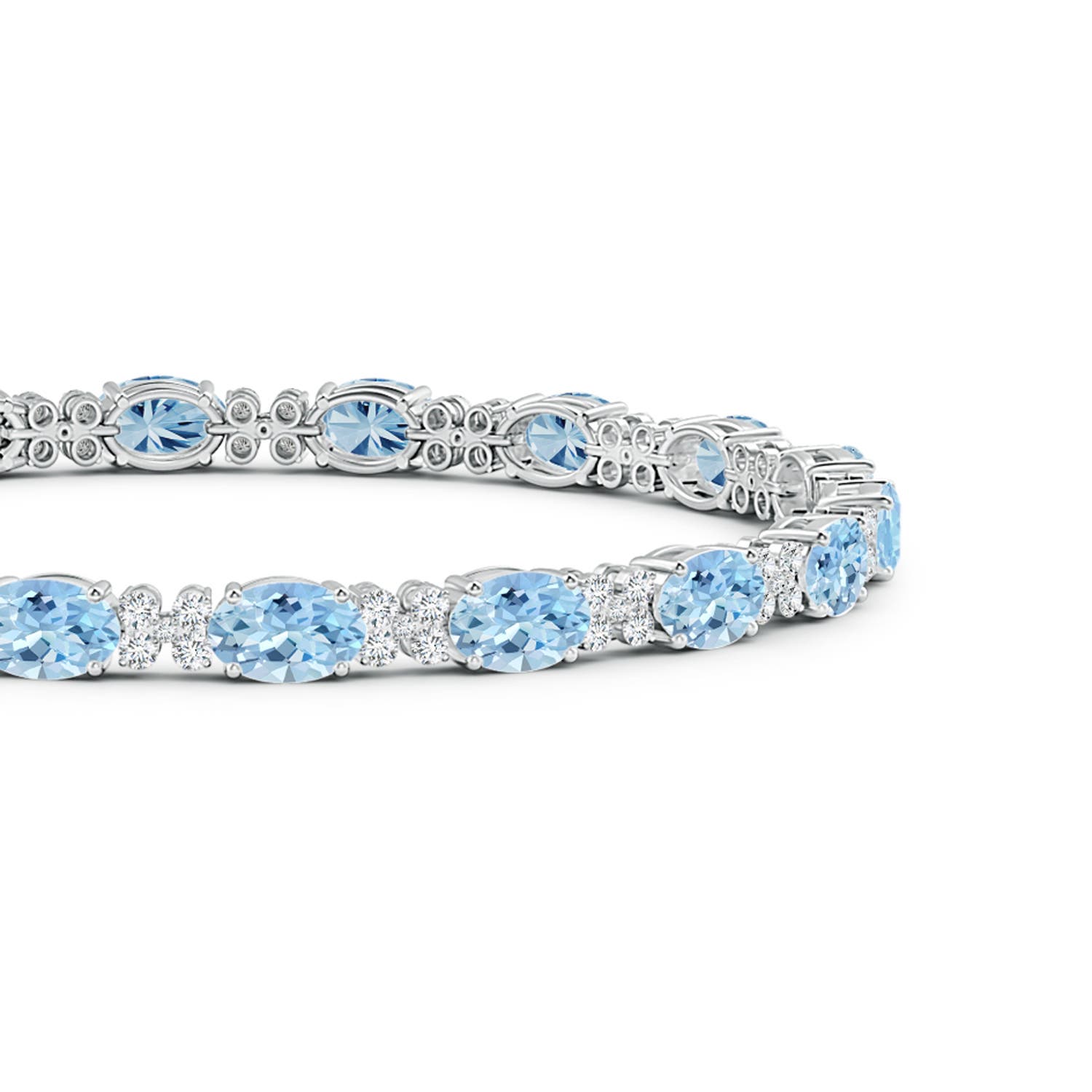 6x4mm AAA Oval Aquamarine Tennis Bracelet with Diamonds in White Gold