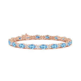 6x4mm AAAA Oval Aquamarine Tennis Bracelet with Diamonds in Rose Gold