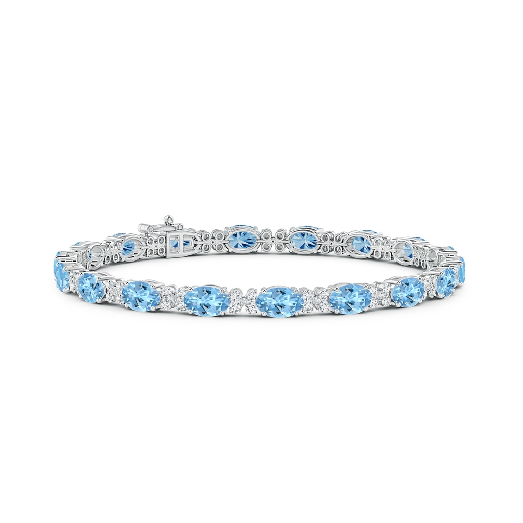 6x4mm AAAA Oval Aquamarine Tennis Bracelet with Diamonds in White Gold