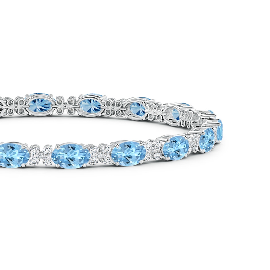 6x4mm AAAA Oval Aquamarine Tennis Bracelet with Diamonds in White Gold Side-1