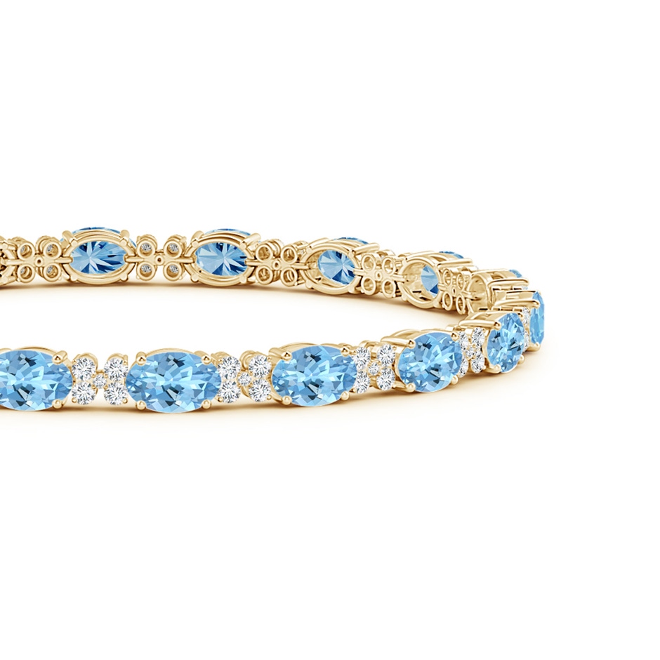 6x4mm AAAA Oval Aquamarine Tennis Bracelet with Diamonds in Yellow Gold Side-1