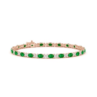 4x3mm AAAA Oval Emerald Tennis Bracelet with Diamonds in Rose Gold
