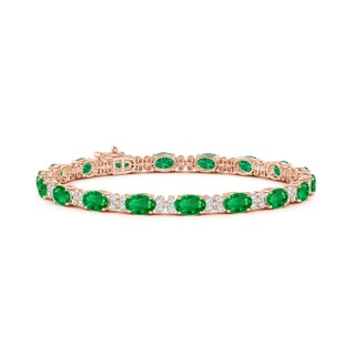6x4mm AAA Oval Emerald Tennis Bracelet with Diamonds in Rose Gold