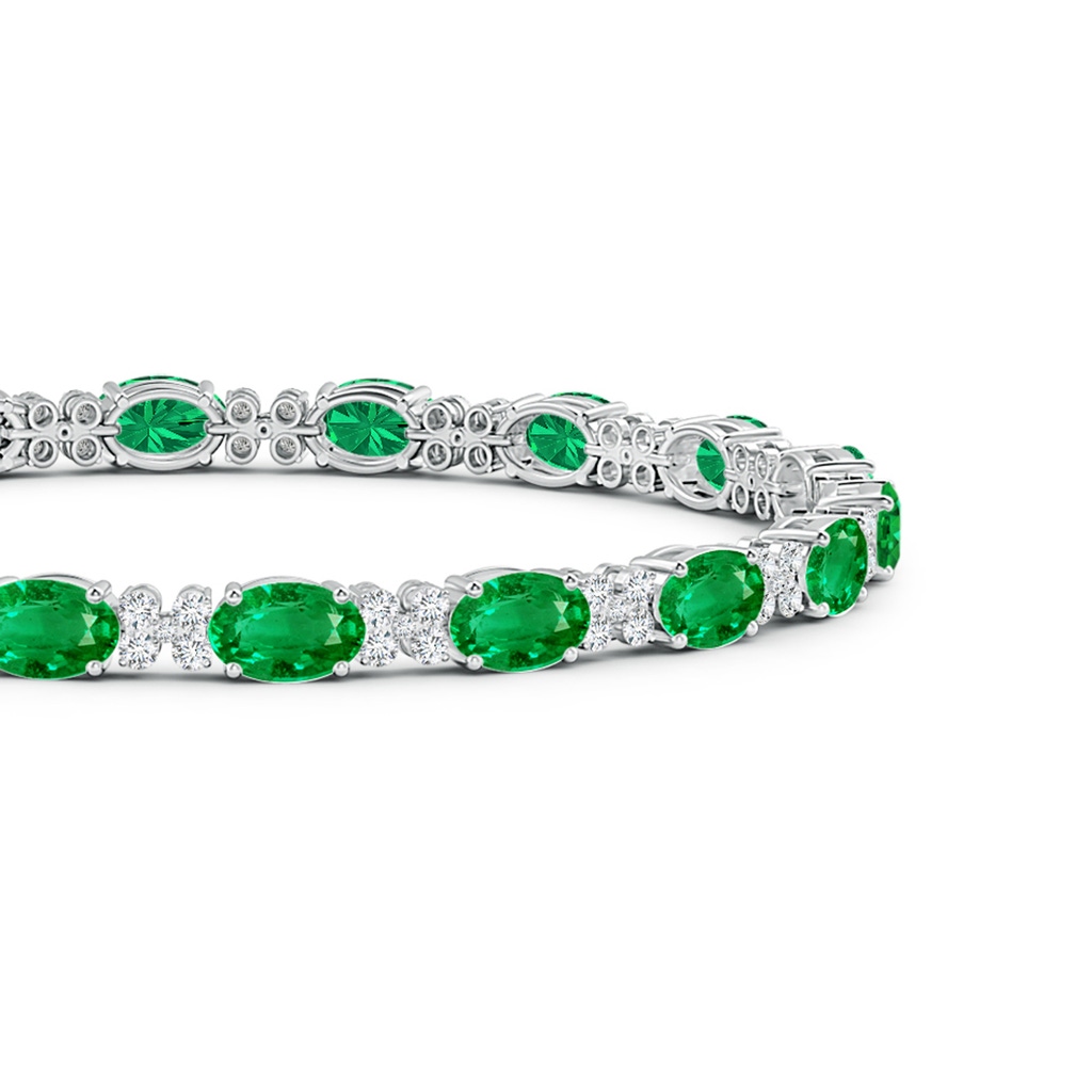 6x4mm AAA Oval Emerald Tennis Bracelet with Diamonds in White Gold Side-1
