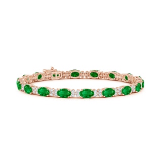 6x4mm AAAA Oval Emerald Tennis Bracelet with Diamonds in Rose Gold