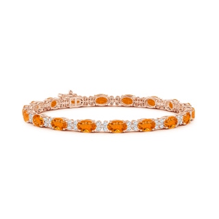 6x4mm AA Oval Fire Opal Tennis Bracelet with Diamonds in Rose Gold