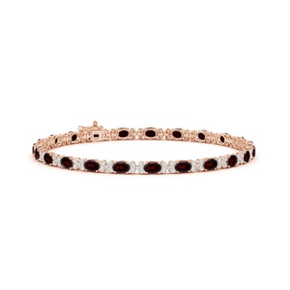 4x3mm A Oval Garnet Tennis Bracelet with Diamonds in Rose Gold