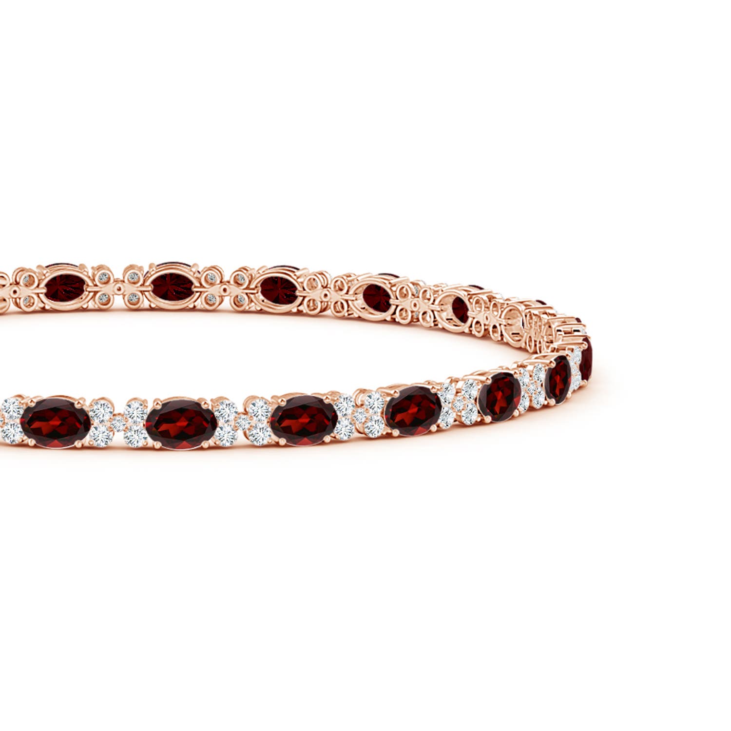 4x3mm AAA Oval Garnet Tennis Bracelet with Diamonds in Rose Gold