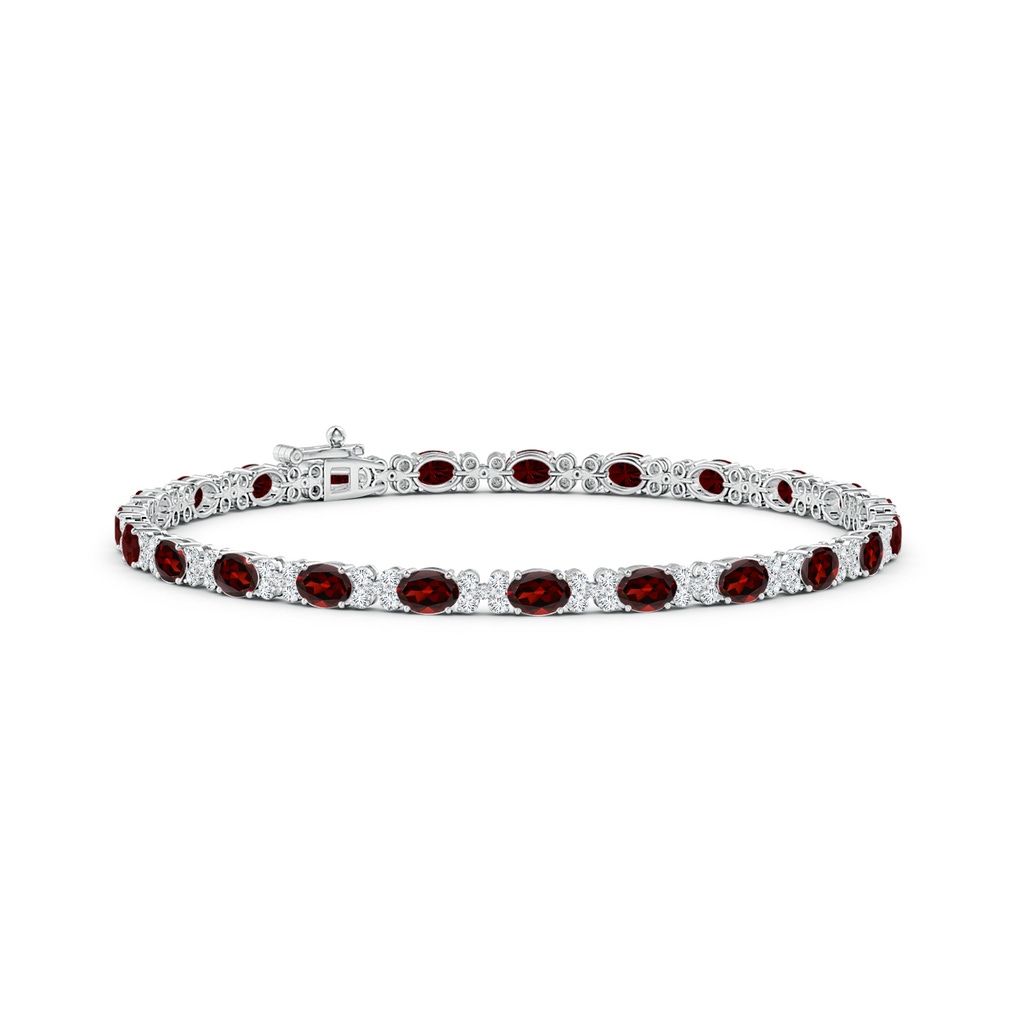 4x3mm AAA Oval Garnet Tennis Bracelet with Diamonds in White Gold