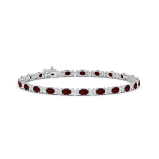 4x3mm AAA Oval Garnet Tennis Bracelet with Diamonds in White Gold