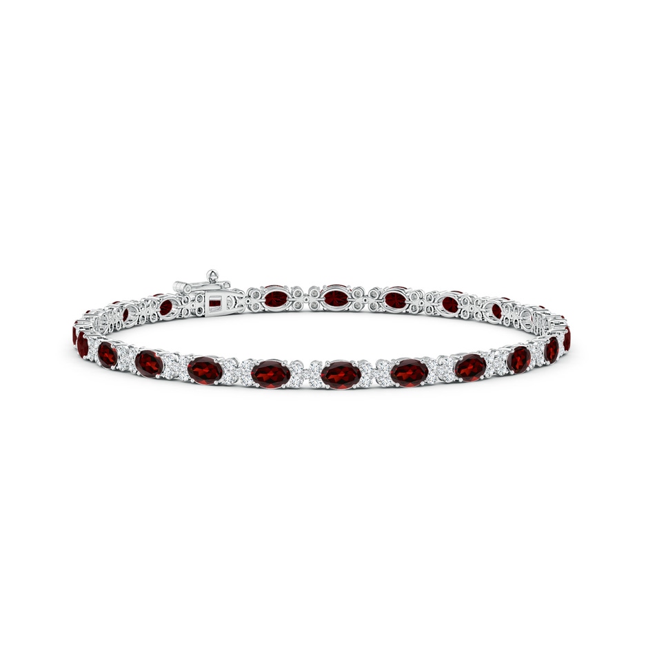 4x3mm AAA Oval Garnet Tennis Bracelet with Diamonds in White Gold 