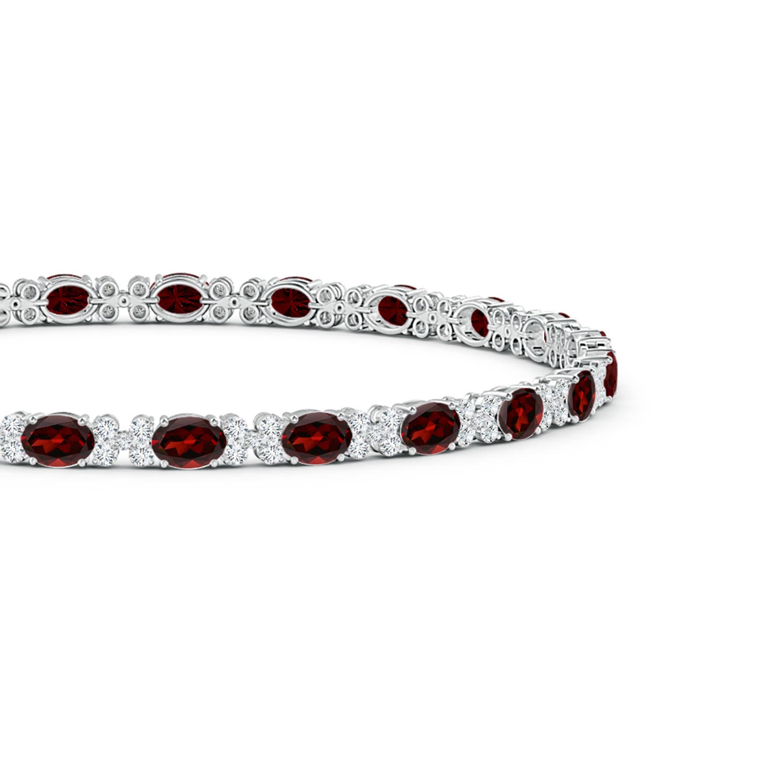 4x3mm AAA Oval Garnet Tennis Bracelet with Diamonds in White Gold - side 1