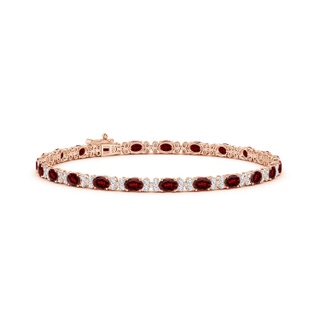 4x3mm AAAA Oval Garnet Tennis Bracelet with Diamonds in Rose Gold