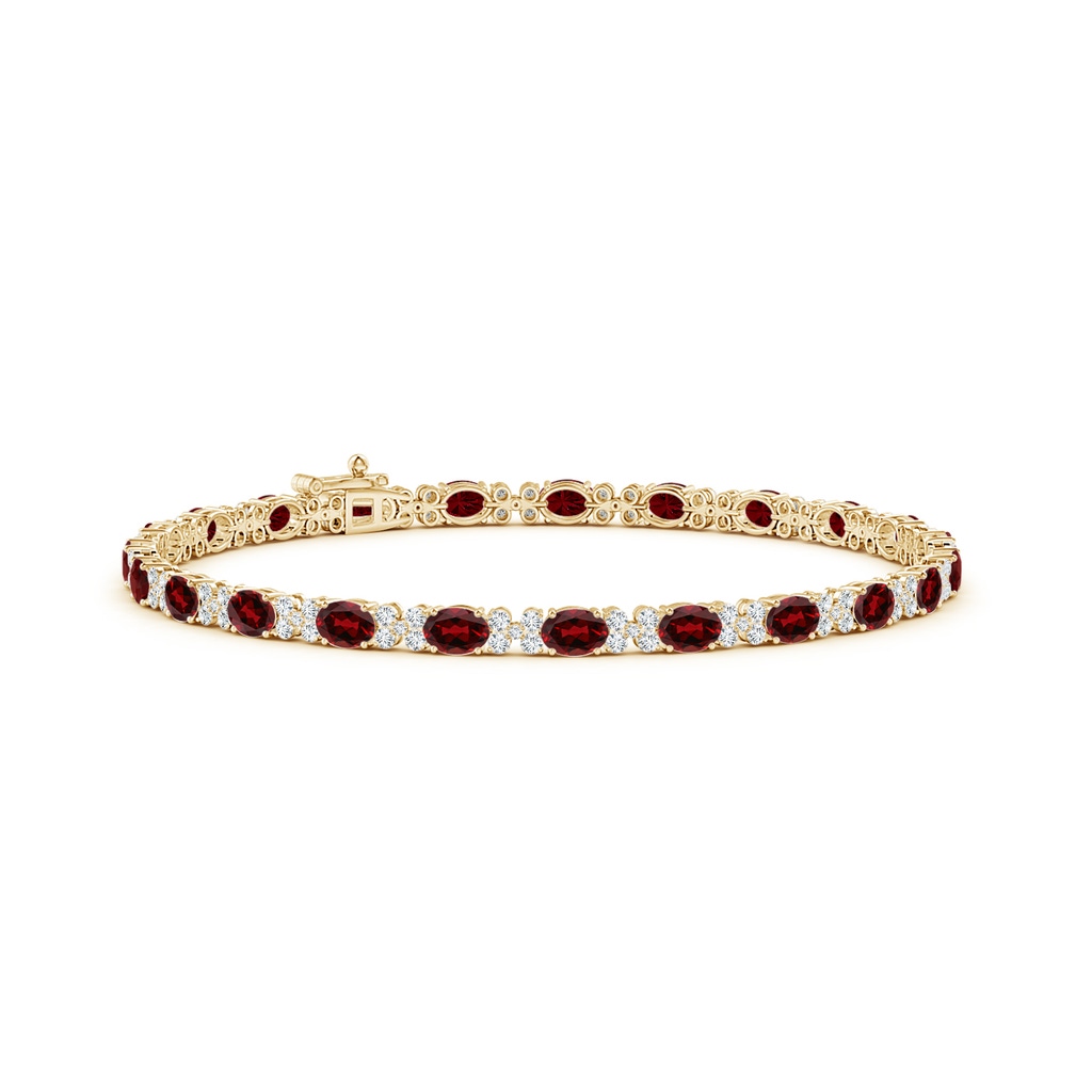 4x3mm AAAA Oval Garnet Tennis Bracelet with Diamonds in Yellow Gold