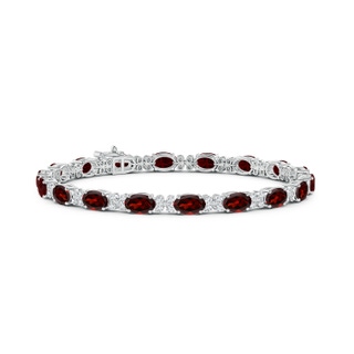 6x4mm AAA Oval Garnet Tennis Bracelet with Diamonds in White Gold