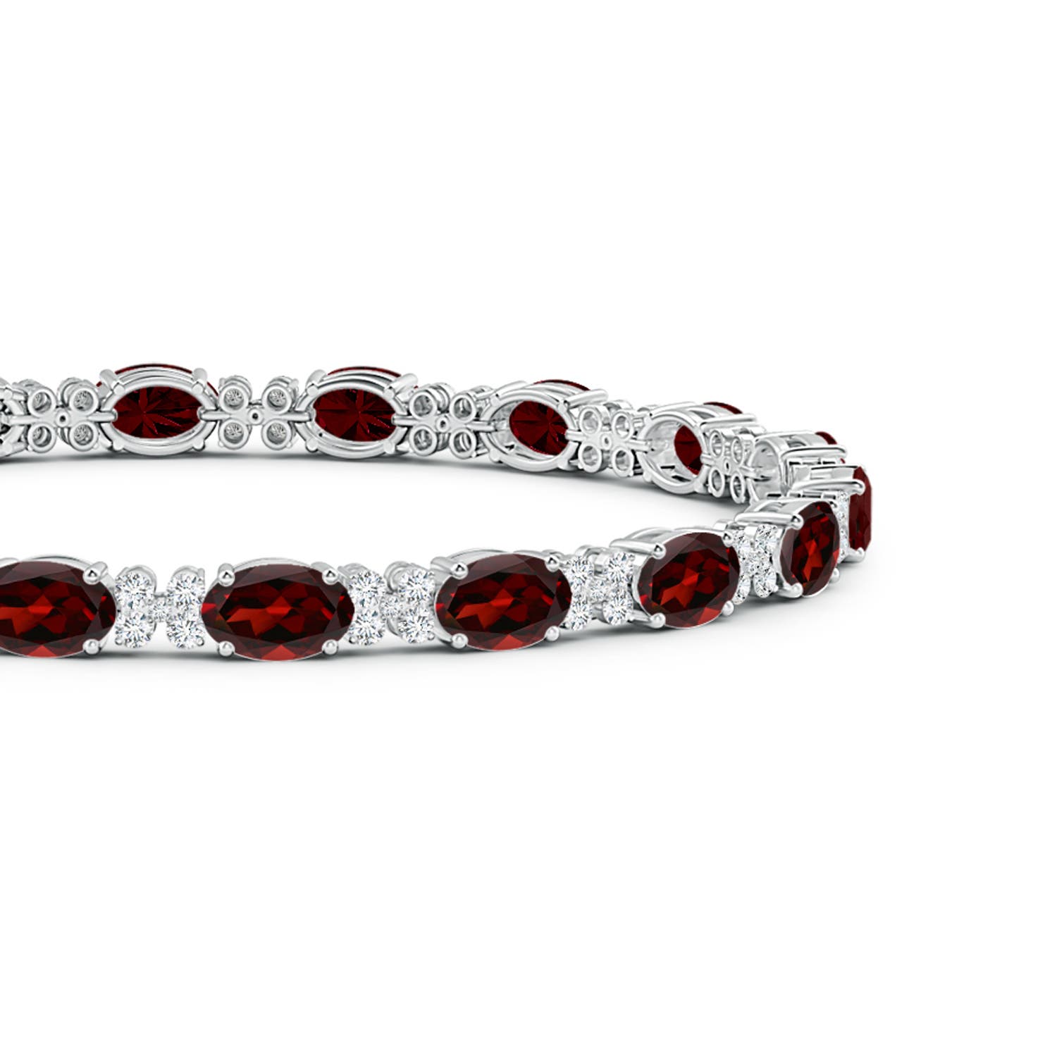 6x4mm AAA Oval Garnet Tennis Bracelet with Diamonds in White Gold