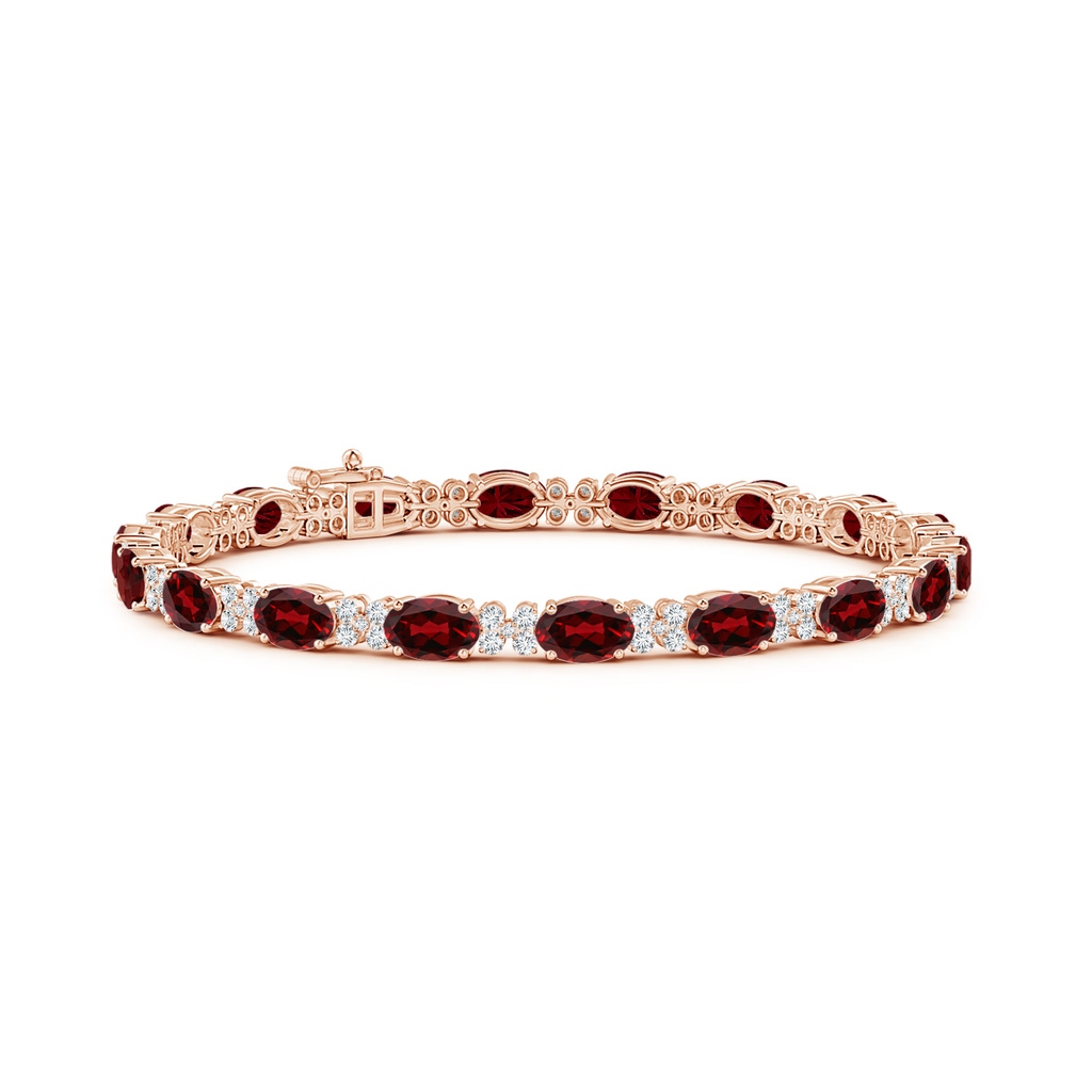 6x4mm AAAA Oval Garnet Tennis Bracelet with Diamonds in Rose Gold