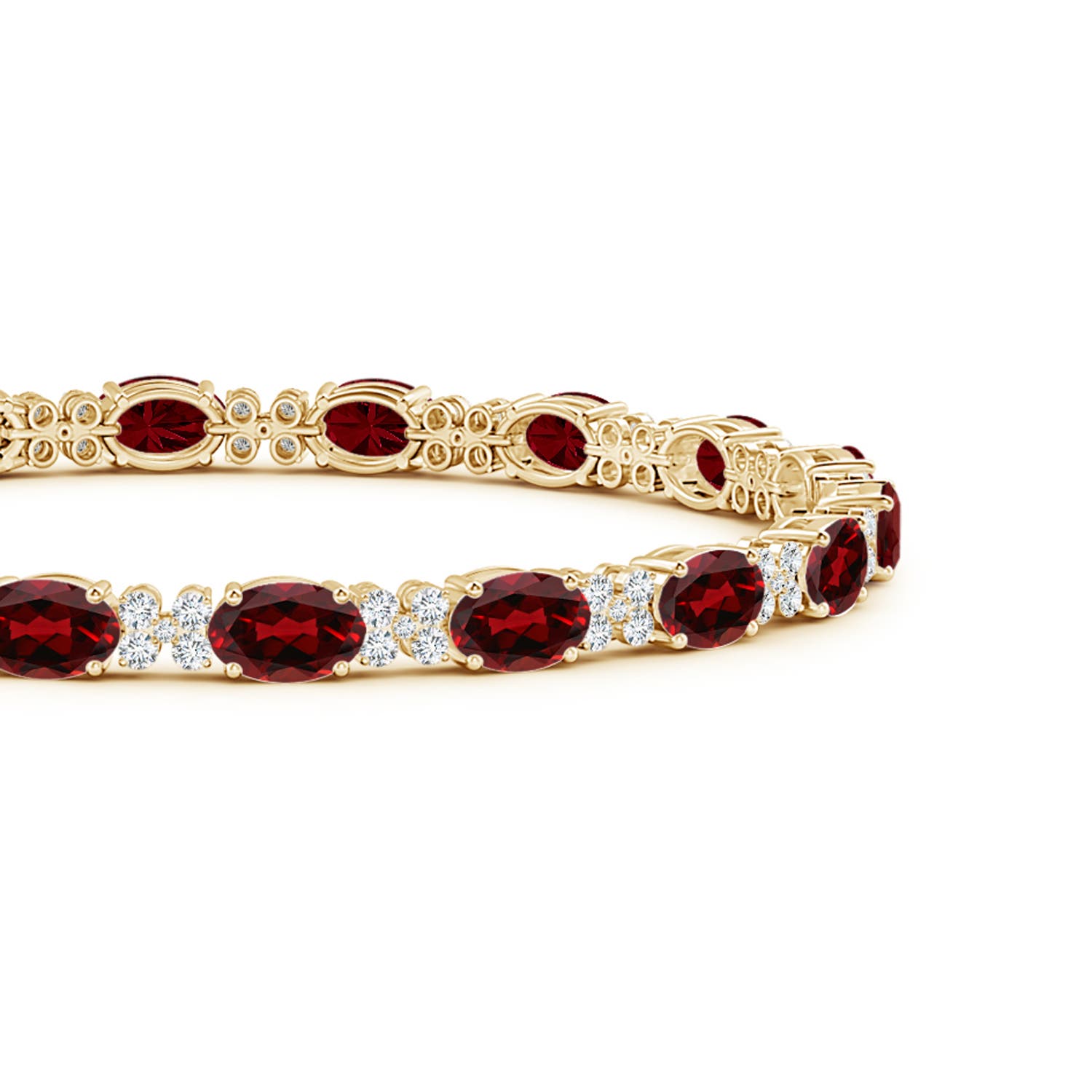 6x4mm AAAA Oval Garnet Tennis Bracelet with Diamonds in Yellow Gold
