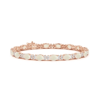 6x4mm A Oval Opal Tennis Bracelet with Diamonds in Rose Gold