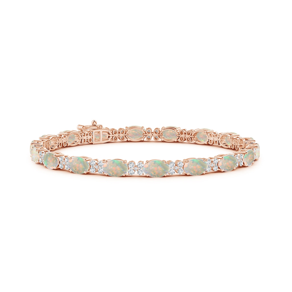 6x4mm AAAA Oval Opal Tennis Bracelet with Diamonds in Rose Gold