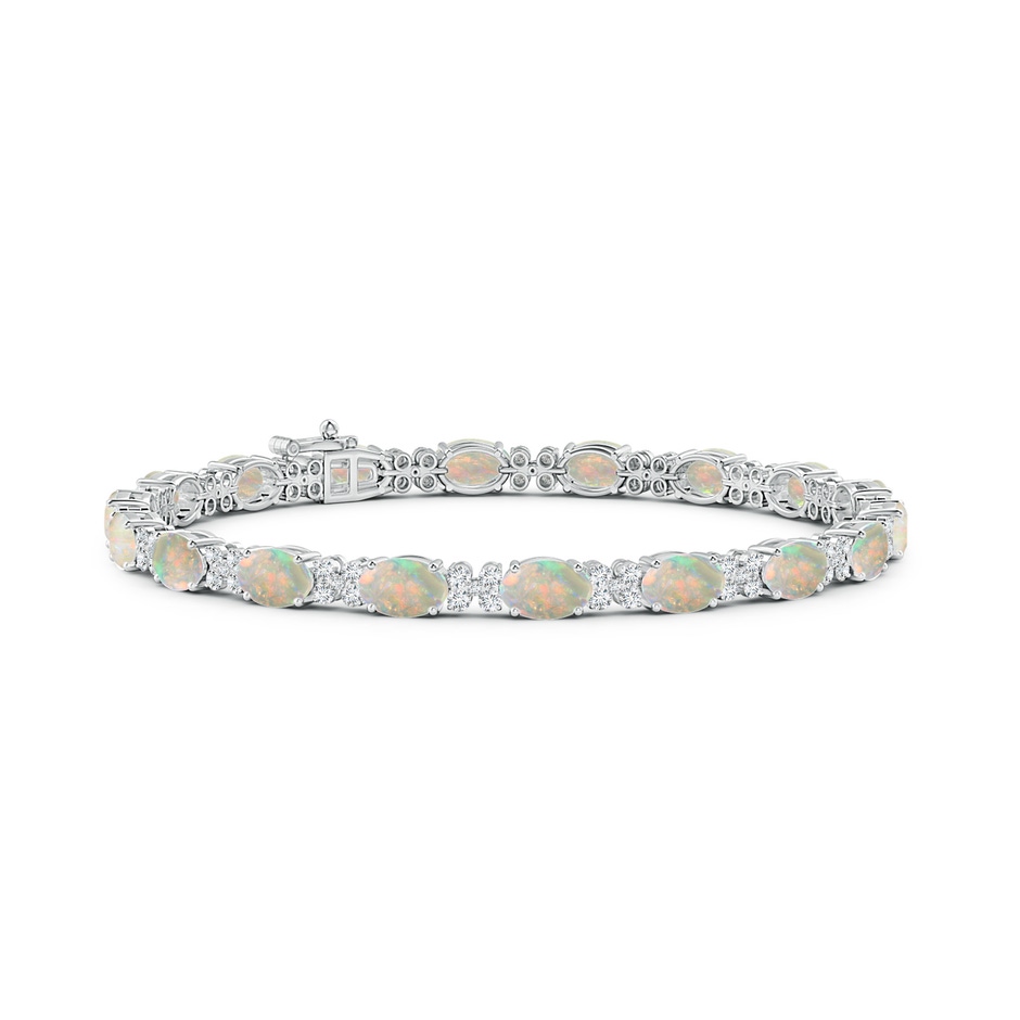 6x4mm AAAA Oval Opal Tennis Bracelet with Diamonds in White Gold 