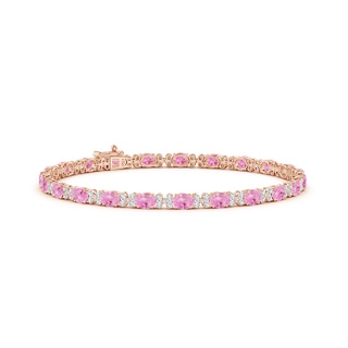 4x3mm A Oval Pink Sapphire Tennis Bracelet with Diamonds in Rose Gold