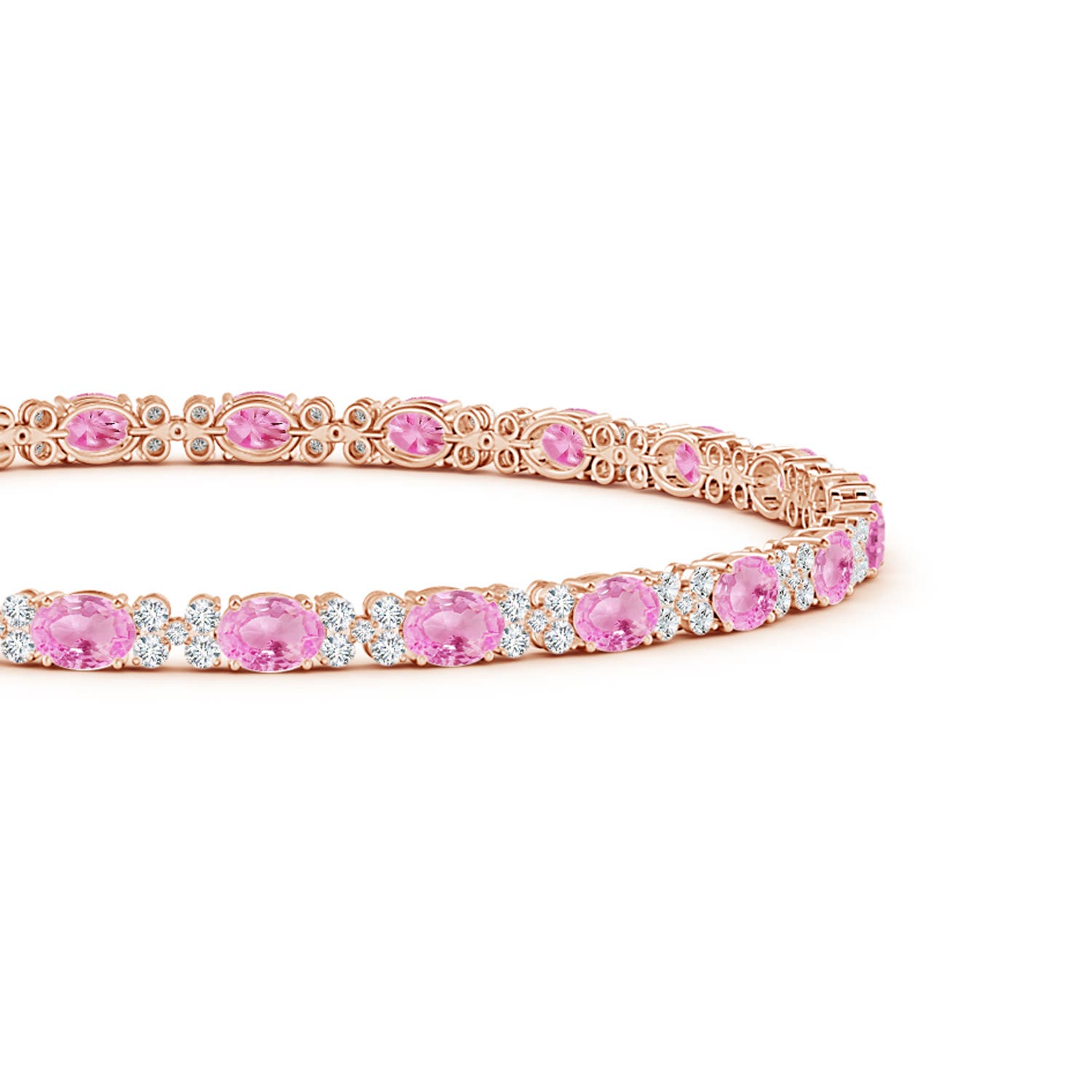 4x3mm A Oval Pink Sapphire Tennis Bracelet with Diamonds in Rose Gold