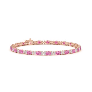 4x3mm AA Oval Pink Sapphire Tennis Bracelet with Diamonds in Rose Gold