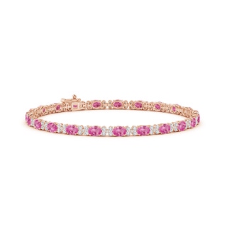 4x3mm AAA Oval Pink Sapphire Tennis Bracelet with Diamonds in Rose Gold