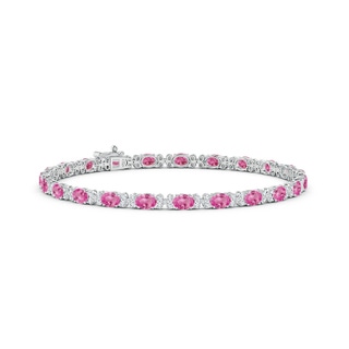 4x3mm AAA Oval Pink Sapphire Tennis Bracelet with Diamonds in White Gold