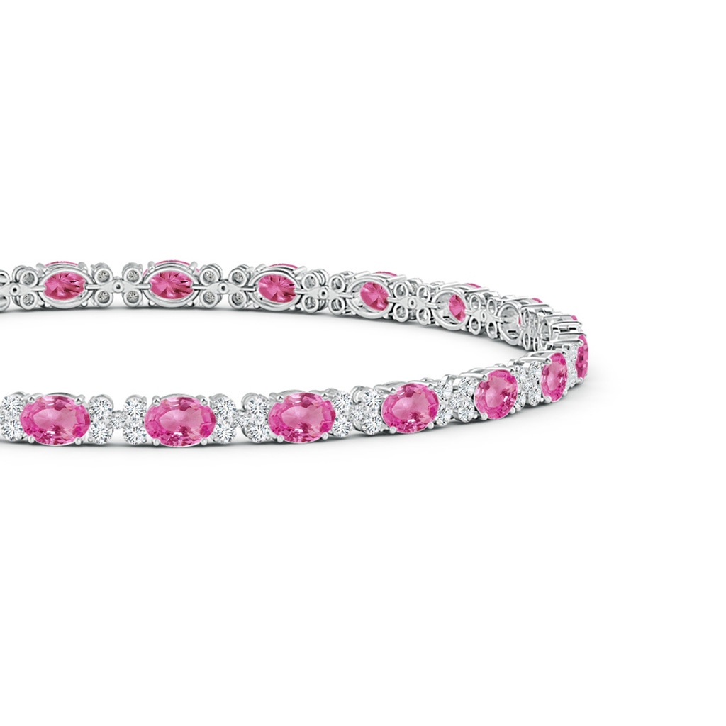 4x3mm AAA Oval Pink Sapphire Tennis Bracelet with Diamonds in White Gold - side_1