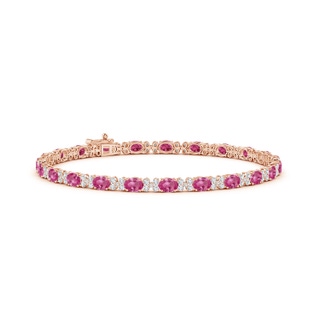 4x3mm AAAA Oval Pink Sapphire Tennis Bracelet with Diamonds in Rose Gold