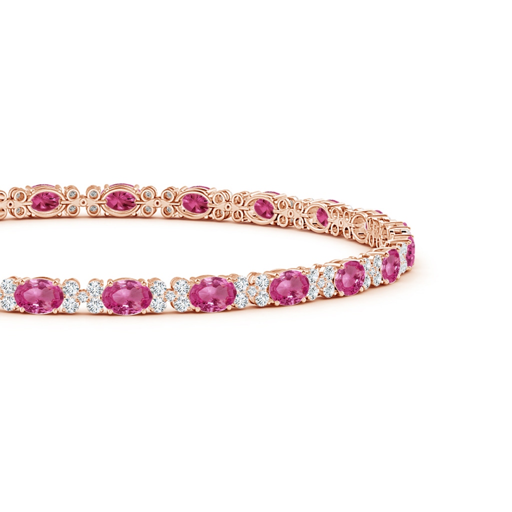 4x3mm AAAA Oval Pink Sapphire Tennis Bracelet with Diamonds in Rose Gold - side_1