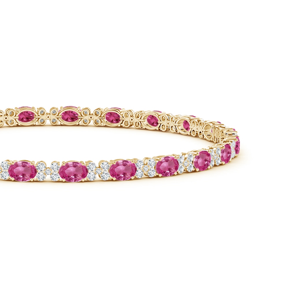 4x3mm AAAA Oval Pink Sapphire Tennis Bracelet with Diamonds in Yellow Gold - side_1